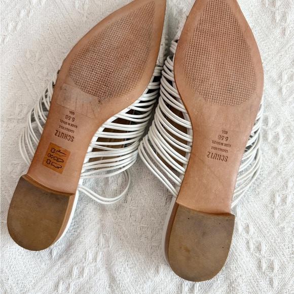 SCHUTZ Rosalyn Point Toe White Woven Mules - Picture 5 of 7